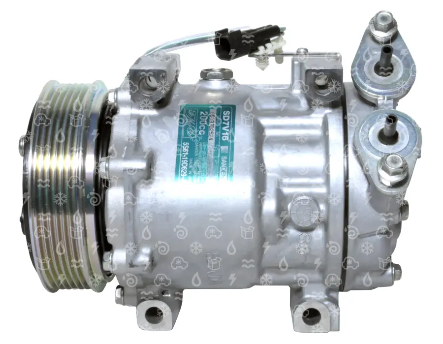 kompresor SANDEN 7V16, řemenice 123 mm - PV6, 12V, OEM 1341233